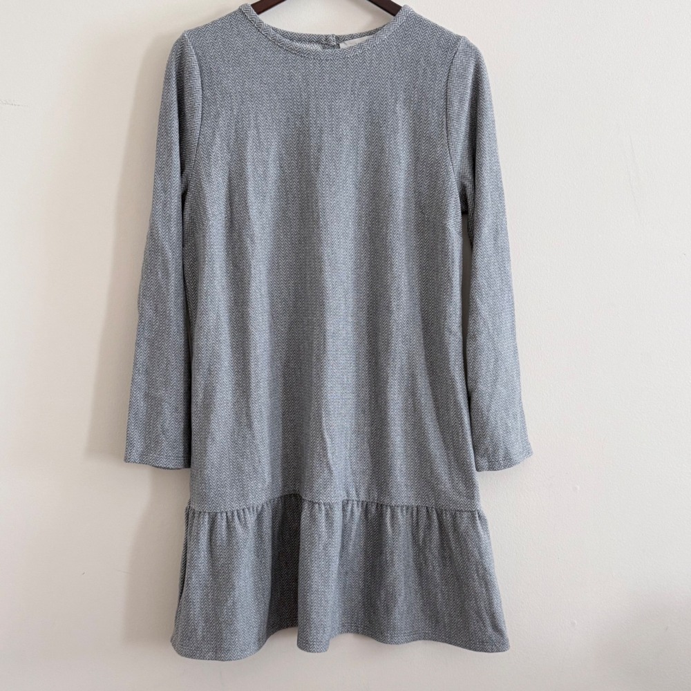 Loft Grey Herringbone Long Sleeve Ruffle Hem Shift Dress RN140923